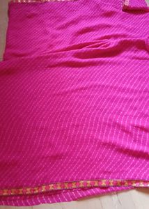 Vibrant Pink Saree with Floral Border