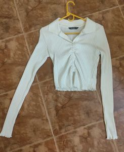 White Ruched Long Sleeve Top
