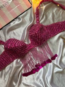 Sparkling Pink Beaded Bra Top