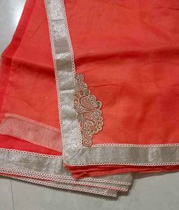 Coral Paisley Embroidered Sari