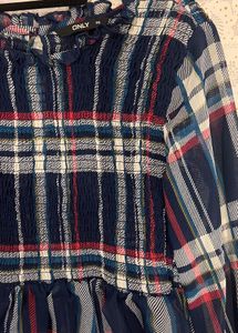 ONLY Smocked Plaid Peplum Top