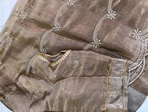 Elegant Embroidered Brown Saree