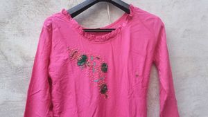Pink Embroidered Long Kurta