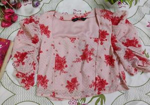 Pink Floral Square Neck Top