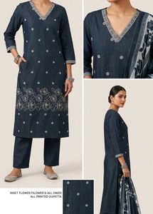 Charcoal Gray - Embroidered Suit Set