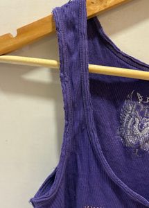Purple Rhinestone Ribbed Tank Top