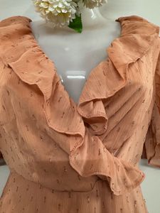 Peach Ruffle Wrap Dress UKSize 8 (S- M)