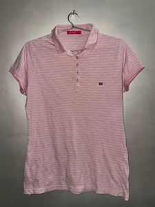 Une Mode Soft Pink Striped Polo T-Shirt