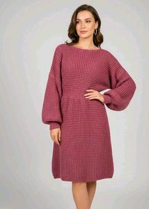 Cozy Knit Midi Dress with Balloon Sleeves