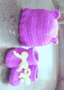 Handmade Crochet Baby Boots & Hat Set