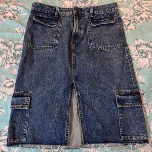 H&M Denim Cargo Midi Skirt