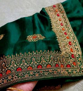 Elegant Green Embroidered Silk Saree