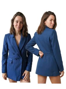 Korean Blue long sleeves Winter Blazer Womens