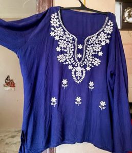 Elegant Blue Kurta with White Embroidery