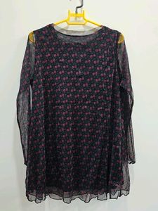 Sheer Sleeve Printed Tunic Top