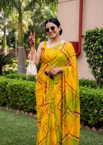 Vibrant Yellow Saree with Geometric Print