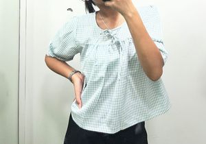 Gingham Puff Sleeve Top