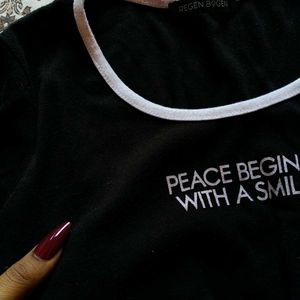 Black Cropped Top "Peace Begins With A Smile"
