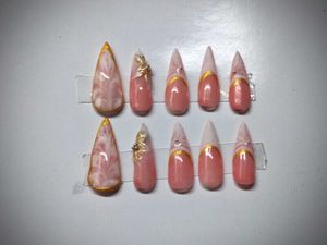 white and pink press on nails set