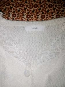 White Lace Trim Cardigan Sweater