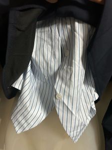 Women's Navy Cropped Blazer with Striped Shirt Col