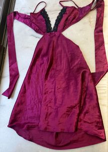 Burgundy Satin Lace Nightgown