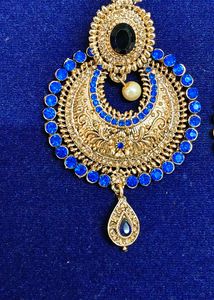 Intricate Gold &amp; Blue Earrings