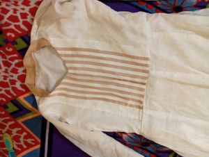 Elegant White Kurta with Brown Stripes