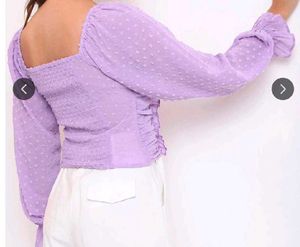 Cute Ruched Lavender Puff Sleeve Top