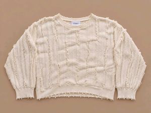 IVORY DISTRESSED TEXTURED KNIT SWEATER