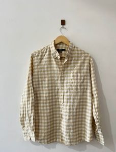 SPAO Men's Beige Gingham Button-Down Shirt