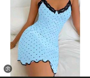 Cute Blue Heart Print slip with brief 👍