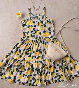 H&amp;M Lemon Print Tiered Summer Dress