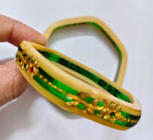 Elegant Bangles with Green Accent