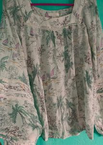 Floral Square Neck Balloon White Western Top | XL |