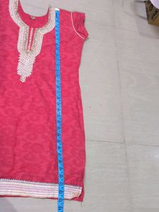 Pink Kurta Set with White Bottoms