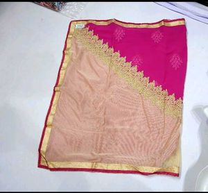 Elegant Pink Saree with Gold Lace
