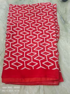 Brand New Red Synthetic Saree With Blouse P