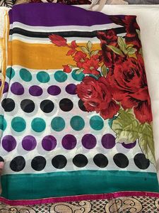 Vibrant Polka Dot Floral Saree