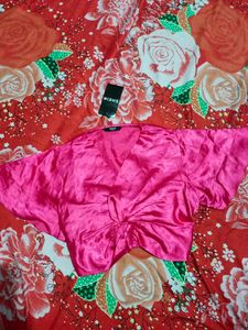 Satin Tie-Front Crop Top