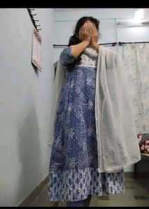 Elegant Blue Printed Kurta Set anarkali gown