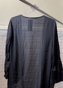 Sheer Black Lace Trim Kimono Cardigan