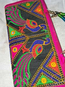 Embroidered Peacock Clutch