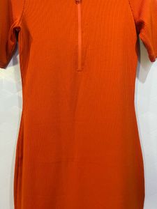 Bright Orange Ribbed Zip Polo Dress