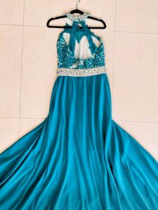 Stunning Teal Halter Neck Gown - Imported Milly