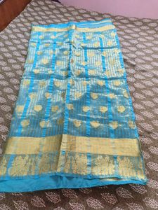 Stunning Blue Saree with Gold Weave