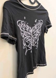 Grey Butterfly Graphic T-Shirt