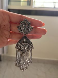 Bohemian Silver Jhumka Earrings