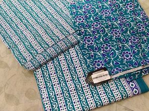Teal Floral Print Dress Material