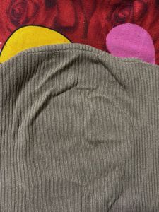 Ribbed V-Neck Drawstring brownTop